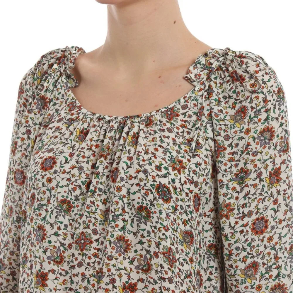 NWOT Tory Burch Ivory Soleil Floral Ruffle Silk Bohemian Top/Blouse XS $348